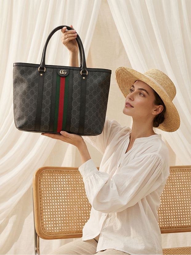 حقيبة يد نسائية كبيرة من القماش باللون الرمادي