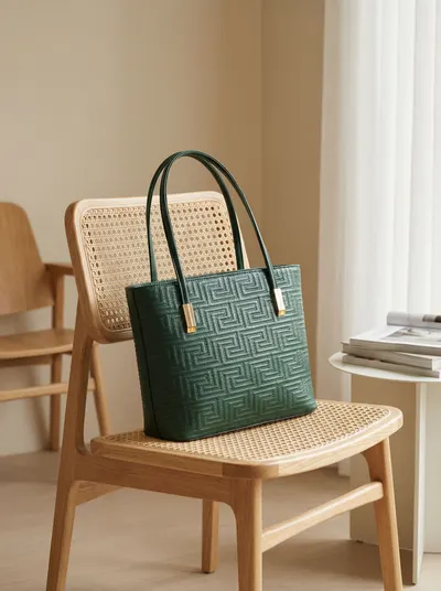 حقيبة يد نسائية جلدية سوداء بتصميم هندسي